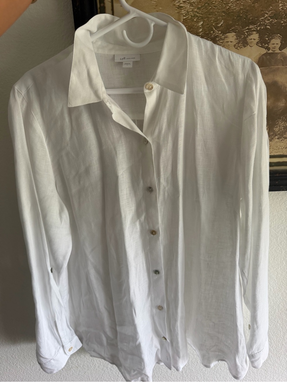 J•Jill Lightweight White Linen Button-Up Shirt -